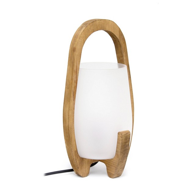 Organic Contemporary Natural Wood Accented Table Desk Lamp With Translucent Glass Shade Lalia Home