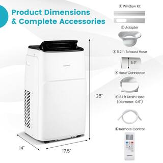 Costway 13000 BTU Portable Air Conditioner 4-in-1 AC Unit Cools 250 Sq.Ft. with Remote Heat Dehumidifier  Fan Mode in White FP10269US-WH