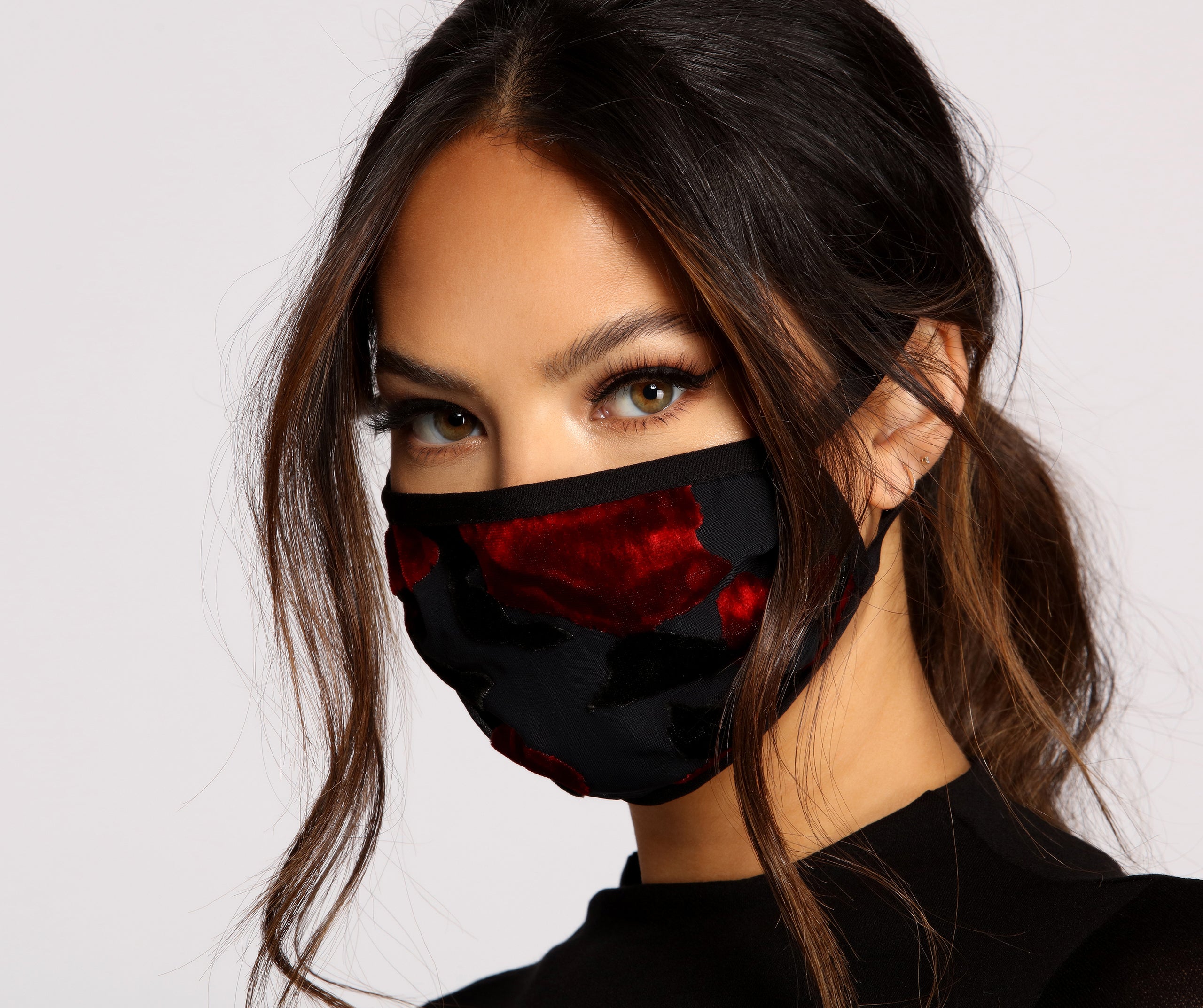 Floral Velvet Mesh Face Mask