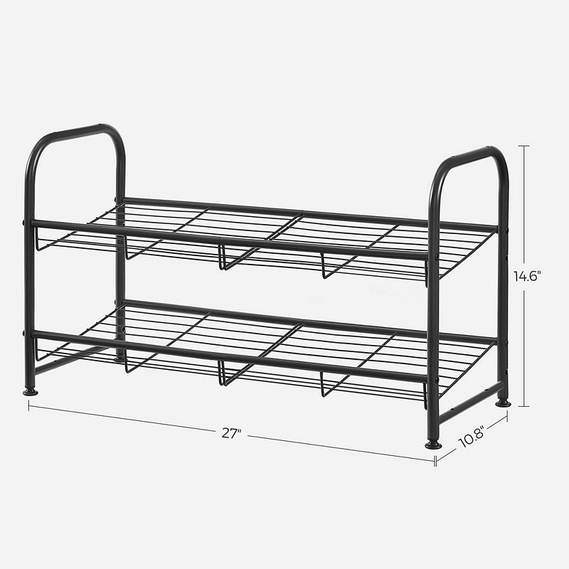 Stackable Shoe Rack， 2 Tier Metal Shoes Rack Storage Shelf， Holds up to 9 Pairs Shoes