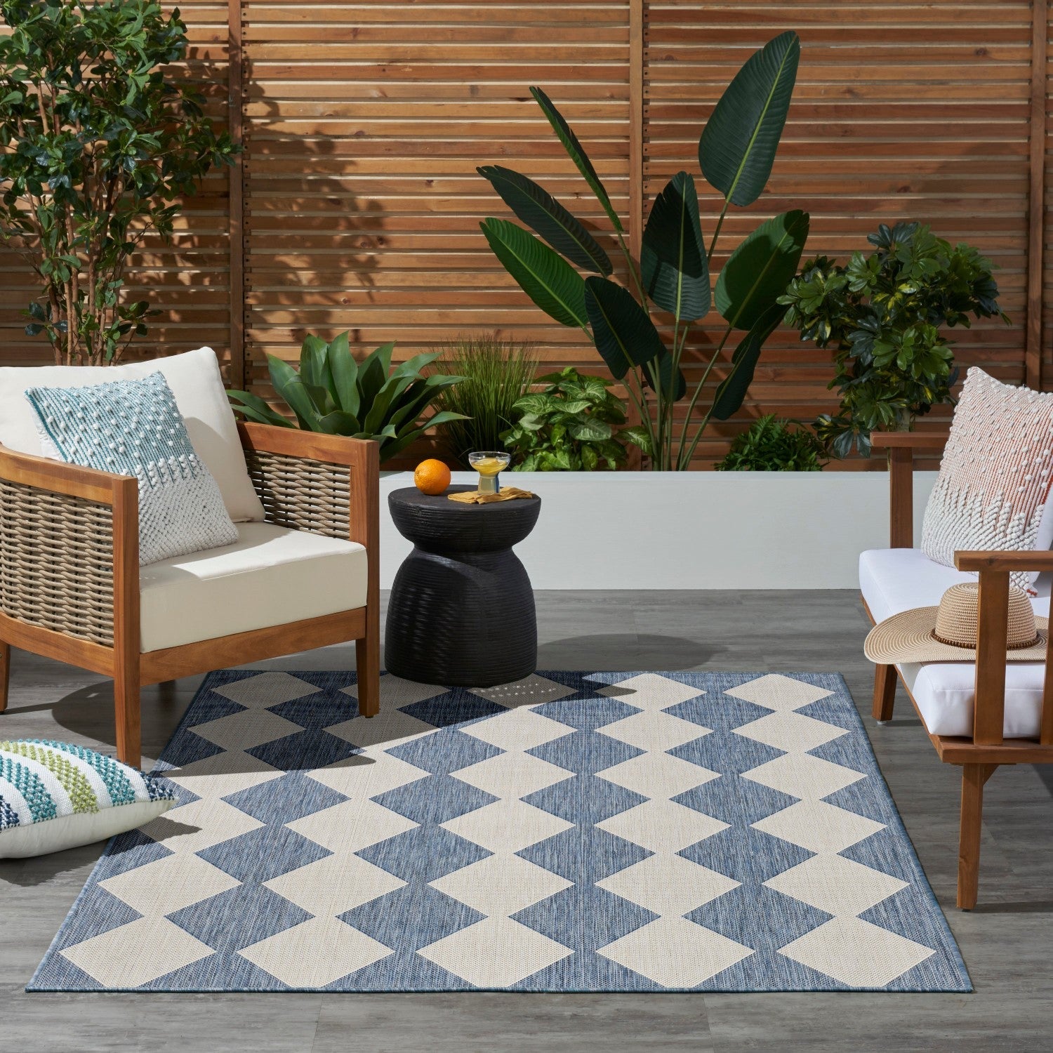 Positano Indoor/Outdoor Navy Blue Geometric Rug