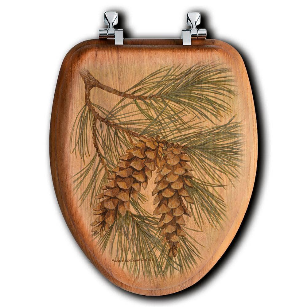 Pine Cone Elongated Closed Front Wood Toilet Seat in Oak Brown