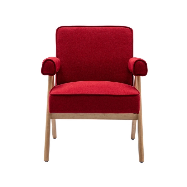 Leisure Armchairs with Solid Wood Armrest and Feet， Mid-Century Modern Accent Chair， for Livingroom Bedroom Chair， Red