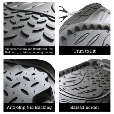 Autocraft Truck Tray Floor Mats， Black Rubber， Heavy-Duty/All-Season， Trim to Fit， 4 Piece Set