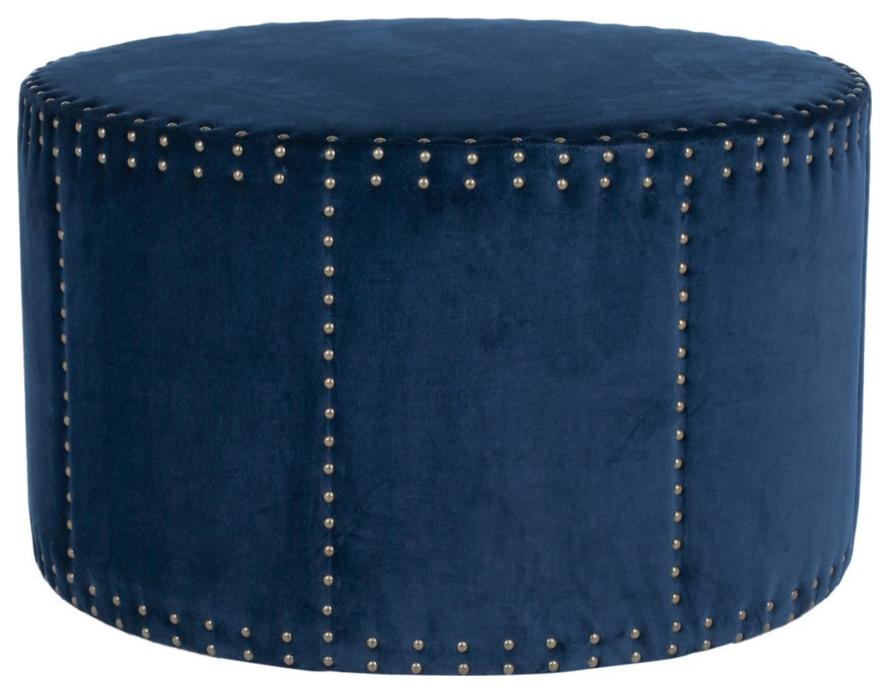 Foster Ottoman Brass Nail Heads Navy   Contemporary   Footstools And Ottomans   by V.S.D Furniture  Houzz