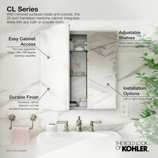 KOHLER Double Door 25 in. W x 26 in. H x 5 in. D Aluminum Cabinet with Square Mirrored Door in Silver K-CB-CLC2526FS