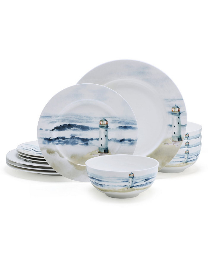 Mikasa Seaside  Bone China 12 Piece Dinnerware Set Service for 4