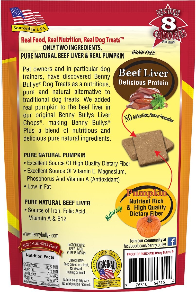 Benny Bullys Plus Beef Liver and Pumpkin Freeze-Dried Dog Treats， 2.1-oz bag