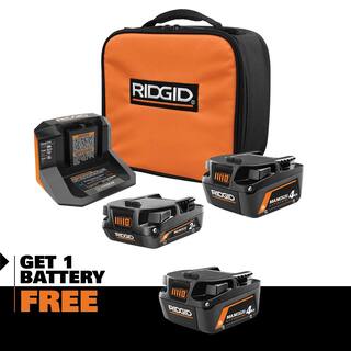 RIDGID 18V MAX Output Starter Kit with (2) 4.0 Ah MAX Output Batteries 2.0 Ah Battery and Charger AC8400240SB-AC840040