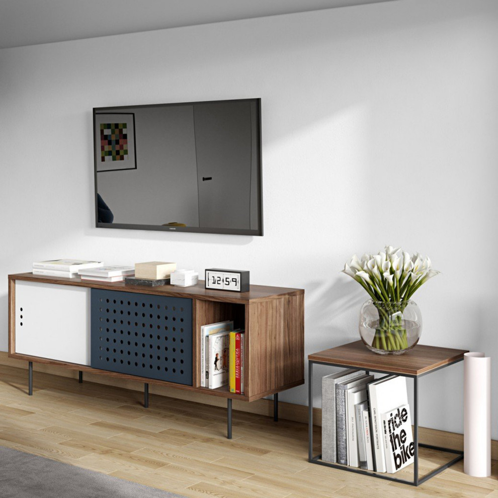 Modern Walnut Minimal Metal Cube Side Table   Contemporary   Side Tables And End Tables   by Plush Pod Decor  Houzz