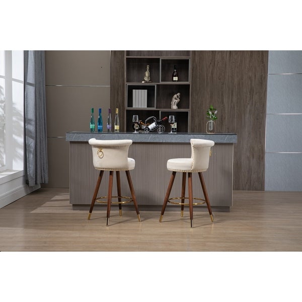 Modern Swivel Bar Stools Set of 2， Upholstered Counter Height Barstool Bar Chairs with Backrest and Footrest