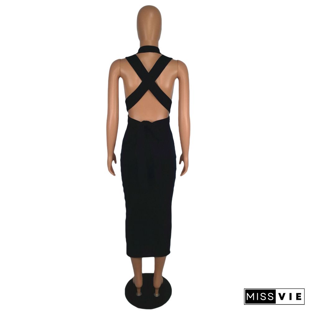 Sexy Fashion Backless Nightclub Dress Tie Dress