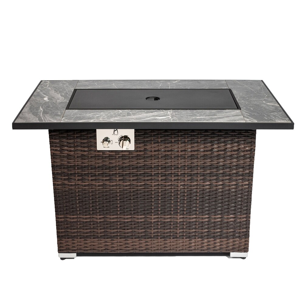 Rectangular Ceramic Tile Tabletop Outdoor Fire Pit Table with Lid