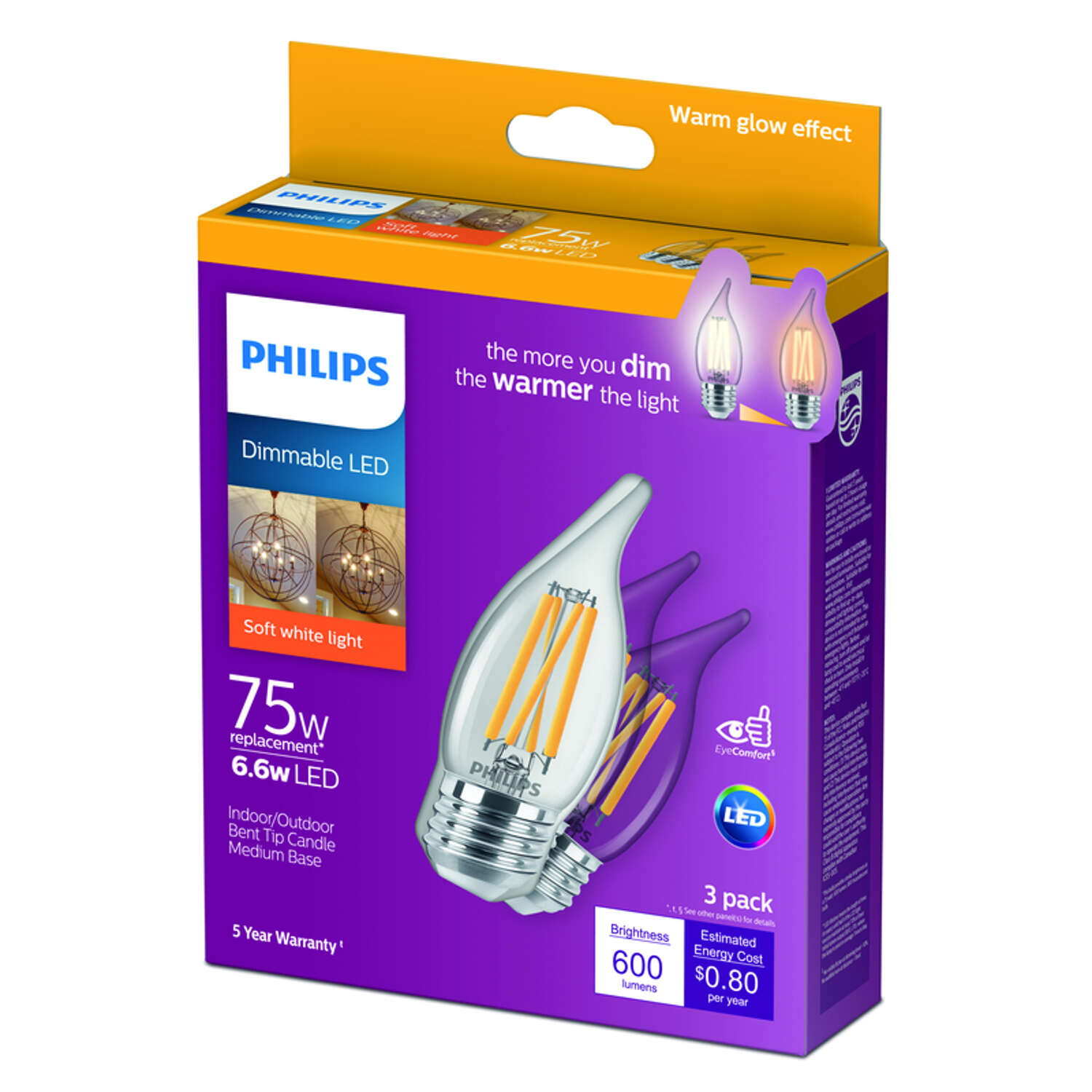 Philips BA11 E26 (Medium) LED Bulb Soft White 75 Watt Equivalence 3 pk