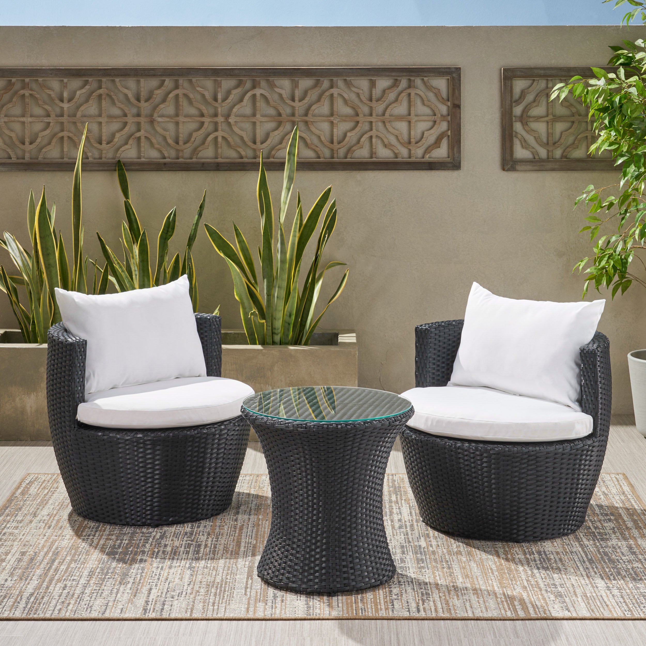 Pattaya 3pc Outdoor Black Wicker Chat Set