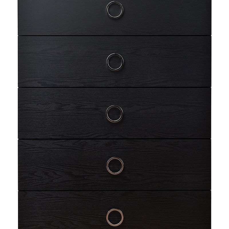 Five Drawers Wooden Chest In Contemporary Style， Black