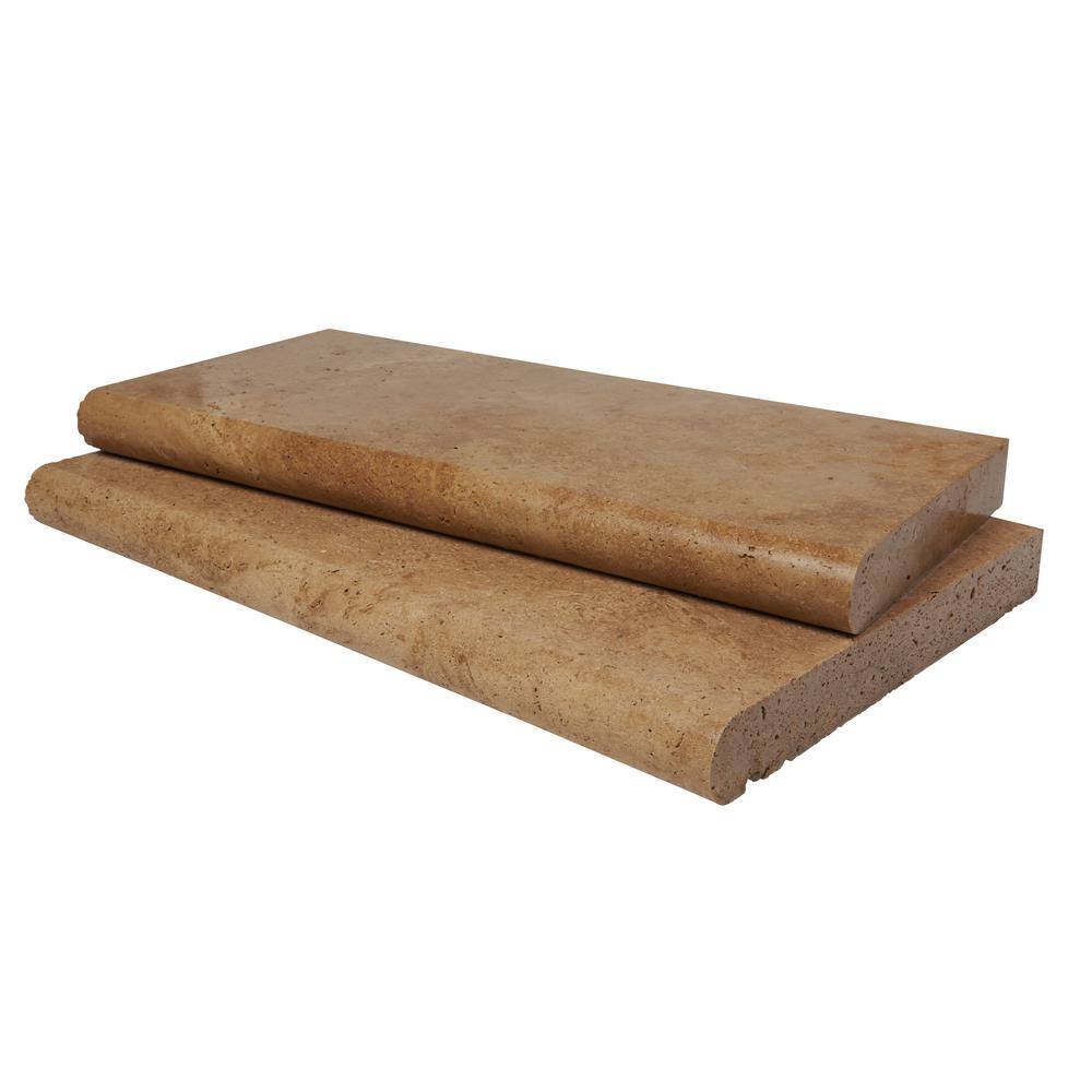 MSI Mediterranean Walnut 2 in. x 12 in. x 24 in. Brown Tan Travertine Pool Coping (15 Pieces30 sq. ft.Pallet) LCOPTWAL1224HUFBR