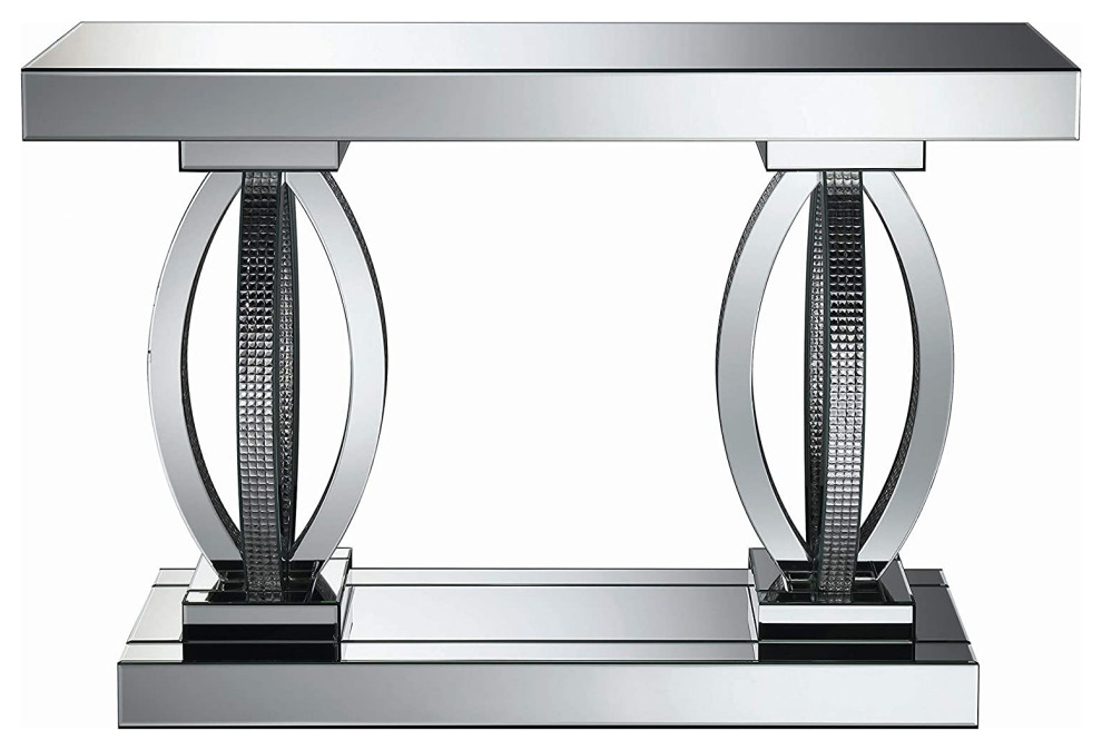 Modern Console Table  C Shaped Supports With Mirrored Top  ampBottom Shelf  Silver   Contemporary   Console Tables   by Declusia  Houzz