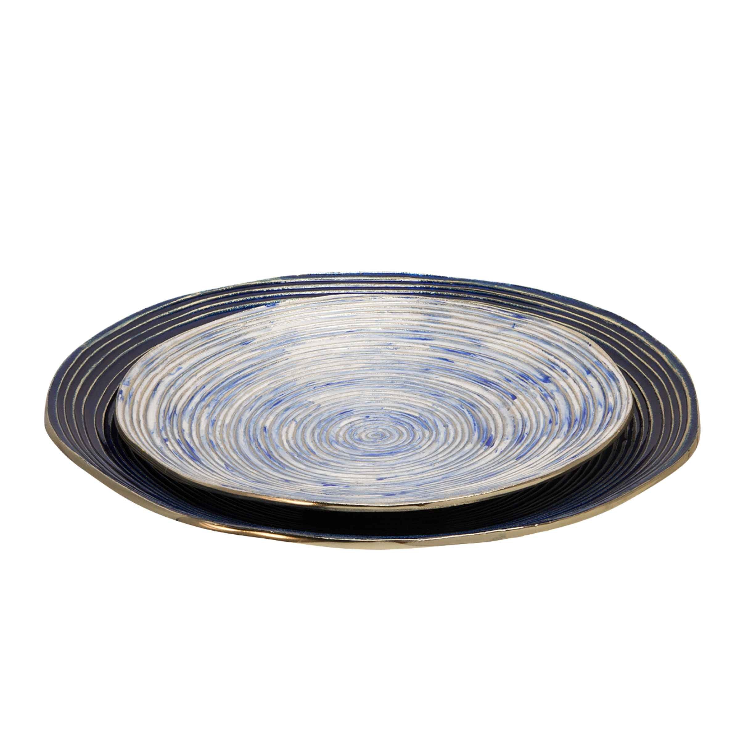 Set Of 2 Decorative Metal Swirl Tray - Blue/Multi 15559