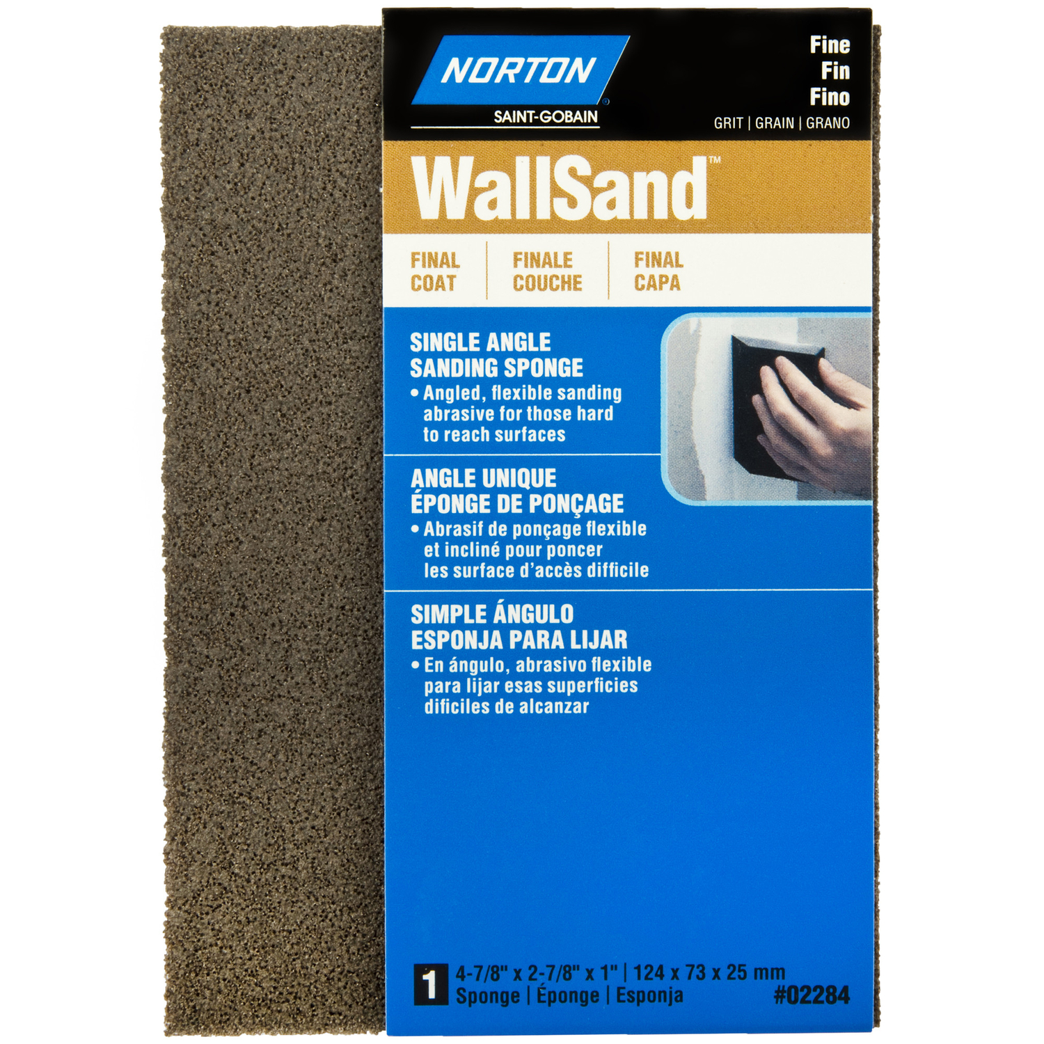 Norton WallSand 4.88 in. L X 2.88 in. W X 1 in. Fine Single Angle Sanding Sponge