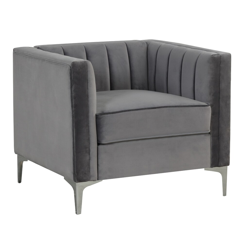 Morden Fort Modern 2 Pieces of Chair and Loveseat Set with Dutch Velvet Grey  Iron Legs