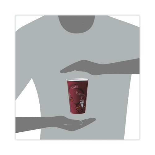 Dart Solo Bistro Design Hot Drink Cups， Paper， 16oz， Maroon， 300/Carton (OF16BI0041)