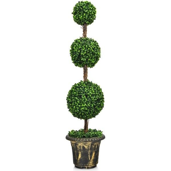 Costway 4' Artificial Topiary Triple Ball Tree Plant Indoor Outdoor UV