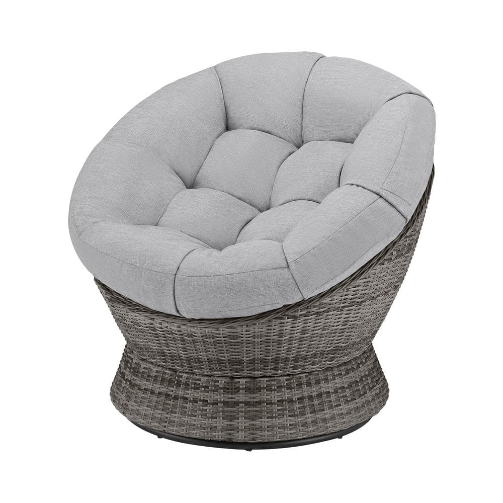 StyleWell Papasan Black Swivel Wicker Outdoor Lounge Chair with Standard Gray Cushion 505.1040.000