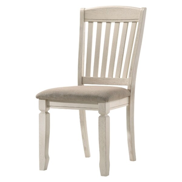 18 Inch Dining Chair， Fabric Padded Seat， Slatted， Set of 2， Antique White