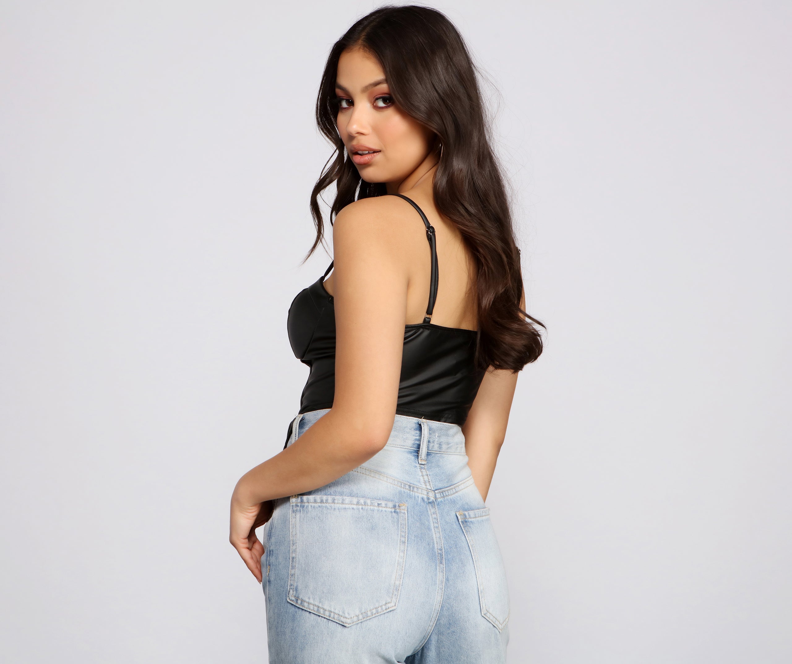 Edgy Glam Cropped Faux Leather Bustier