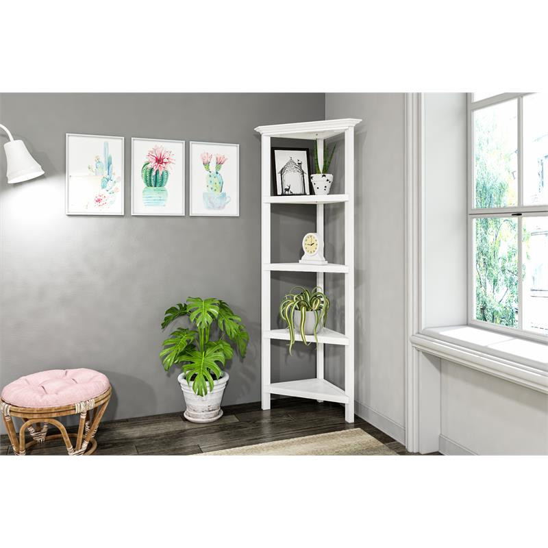 New Ridge Home Goods 4 tier Corner Traditional Wooden Bookcase in White   Transitional   Bookcases   by Homesquare  Houzz