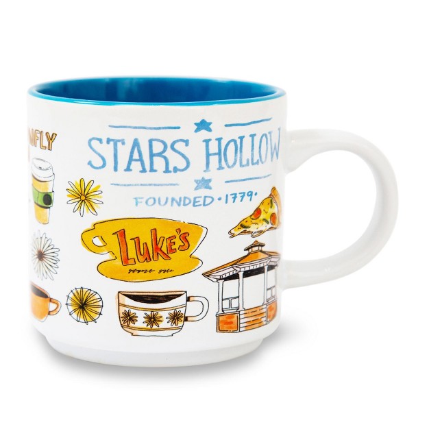 Silver Buffalo Gilmore Girls Stars Hollow Allover Icons Ceramic Stacking Mug Holds 13 Ounces