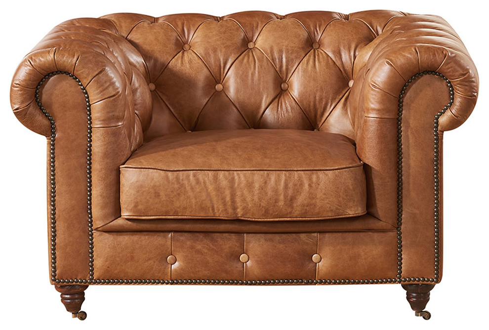 Leather Chesterfield Arm Chair   Traditional   Armchairs And Accent Chairs   by Crafters and Weavers  Houzz