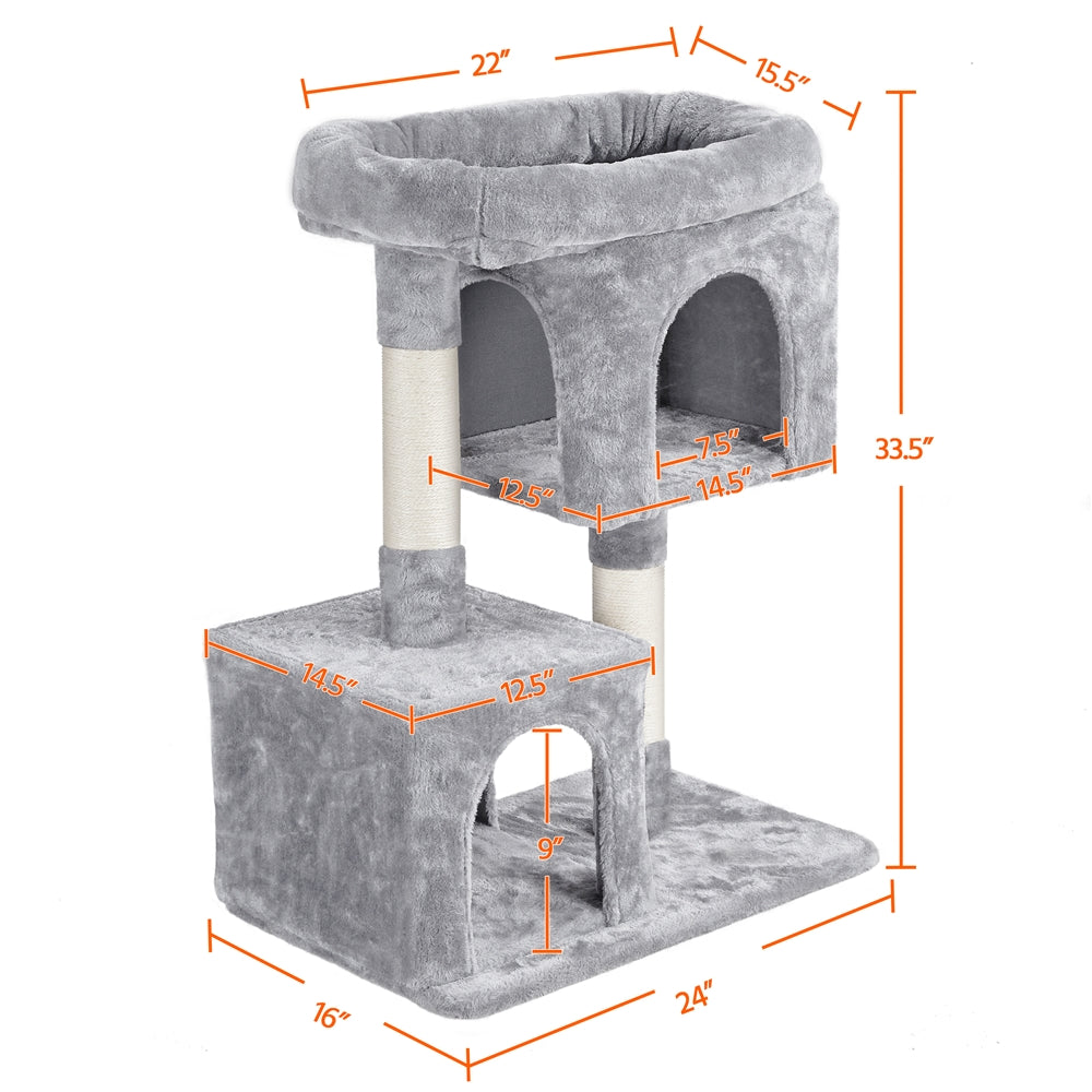 SMILE MART Multilevel Small Space Cat Tree with Condos， Light Gray