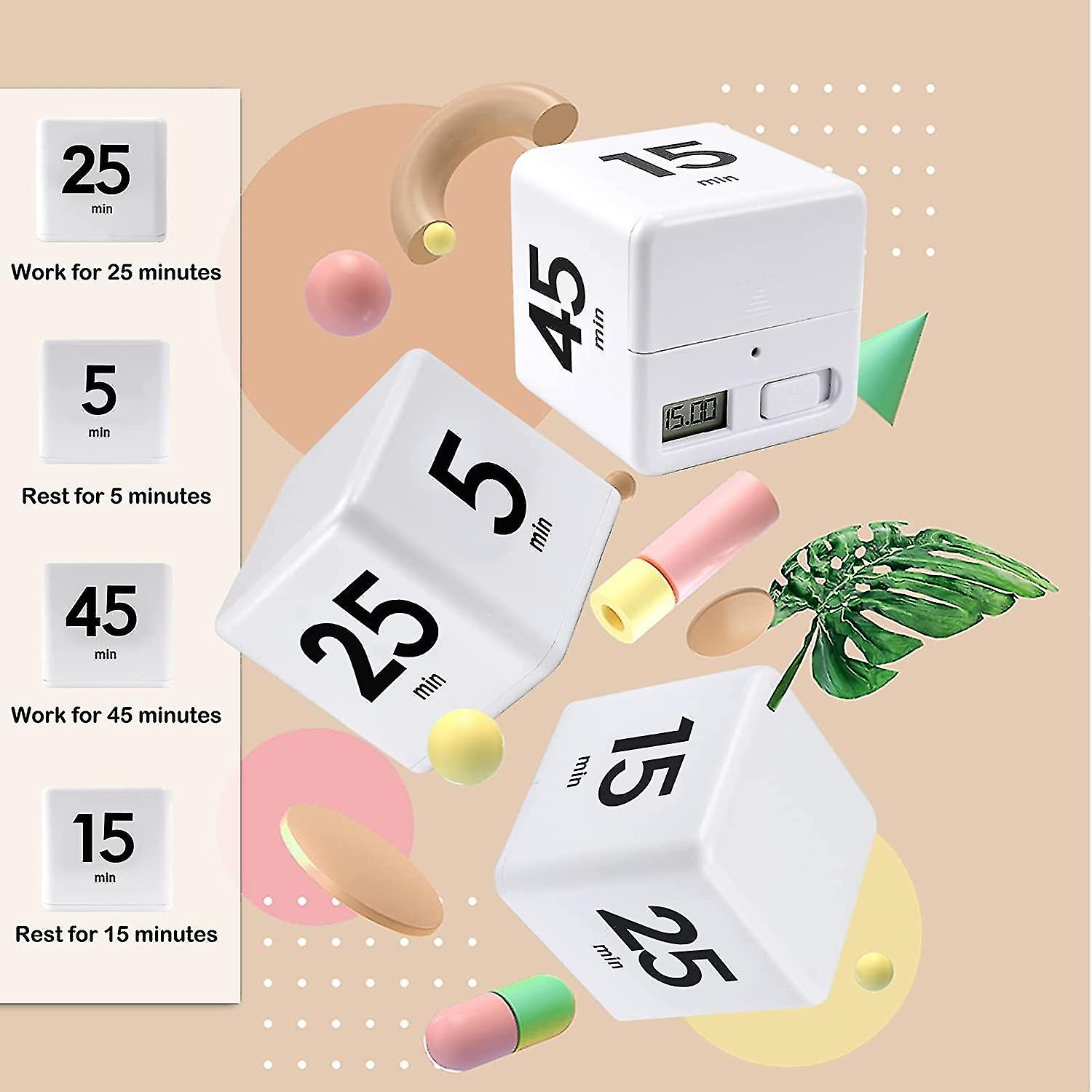 Cube Timer Kitchen Timer Timer Sensor Flip And Countdown 25-5-45-15 Minutes