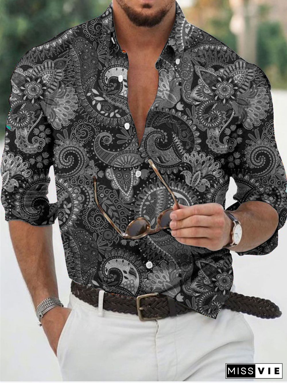 Four Seasons Men's Floral 3D Printed Lapel Cardigan Long Sleeve Printed Lapel Shirt S,M,L,XL,XXL,XXXL,XXXXL,5XL,6XL