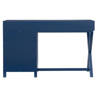 Linon Home Decor Sara 48 in. W Rectangle Navy Blue Wood 4-Drawer Computer Desk with Side Storage THD02966