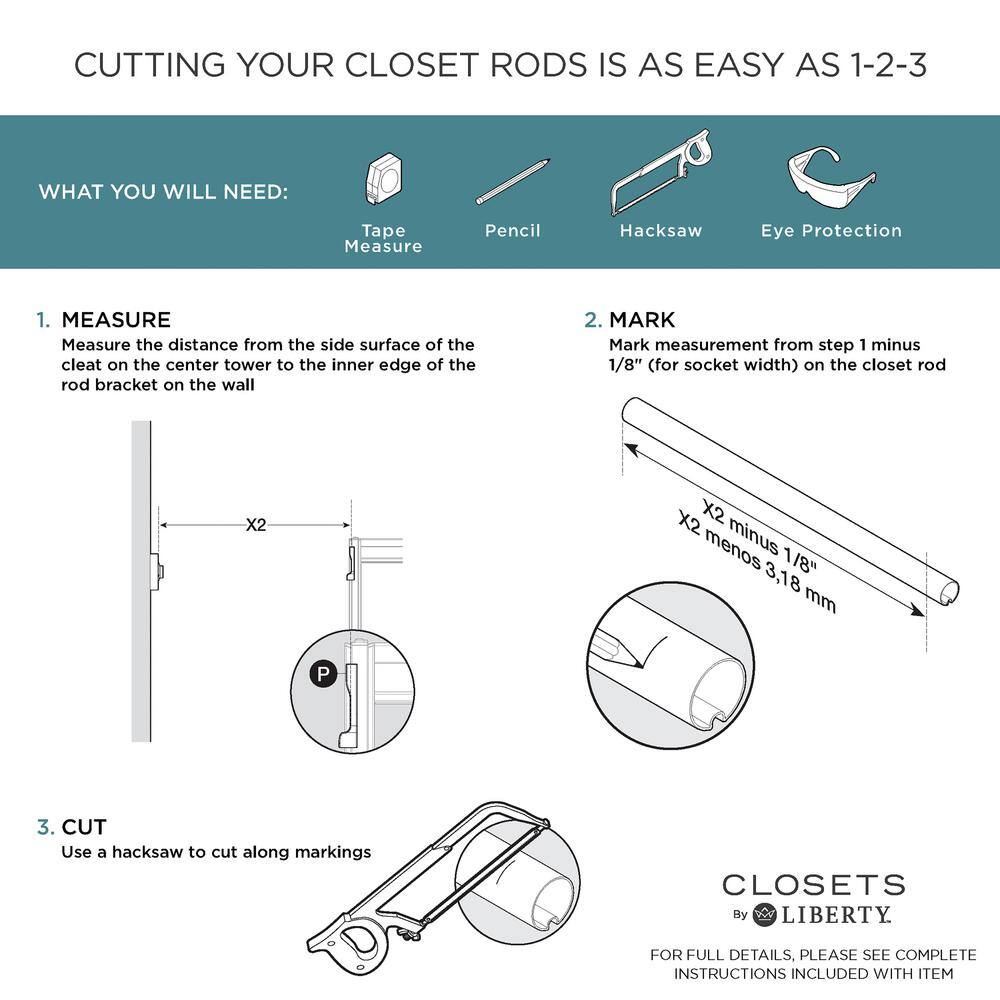 CLOSETS By LIBERTY 48 in. W to 92 in. W White Closet Shelf Tower with Shelf and Rod Extensions Wood Closet System HSUL06-RW-RS