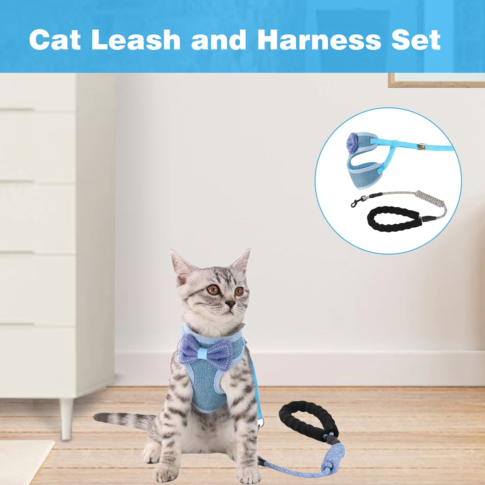 Cat Harness and Leash for Walking， Escape Proof Soft Adjustable Vest Harnesses for Cats， Easy Control Breathable Blue