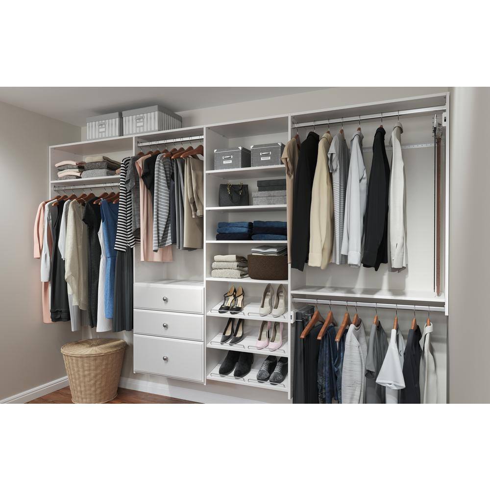 Closet Evolution Dual Tower 96 in. W - 120 in. W White Tower System Wall Mount 14-Shelf Wood Closet System WH34