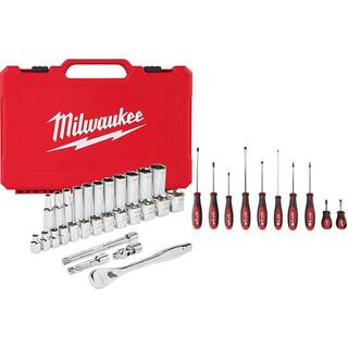 MW 38 in. Drive SAE Ratchet and Socket Mechanics Tool Set with Screwdriver Set (38-Piece) 48-22-9408-48-22-2710