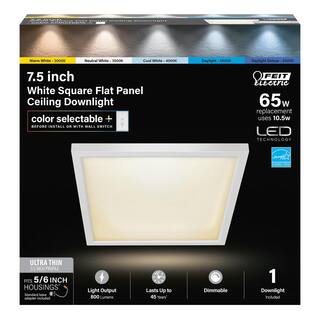 Feit Electric 10.5W Integrated LED Flush Mount 7.5 in. White Square Dimmable Flat Panel Ceiling with Color Change 5CCT 742086WYCA