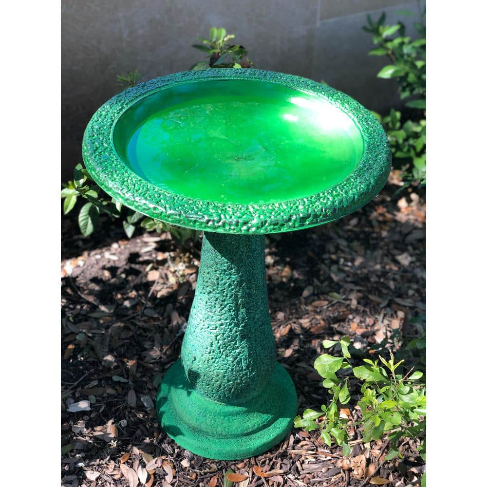 Exaco 24 in. H x 18 in. W Endura Clay 2-Shade Green Bird Bath FM-2470G