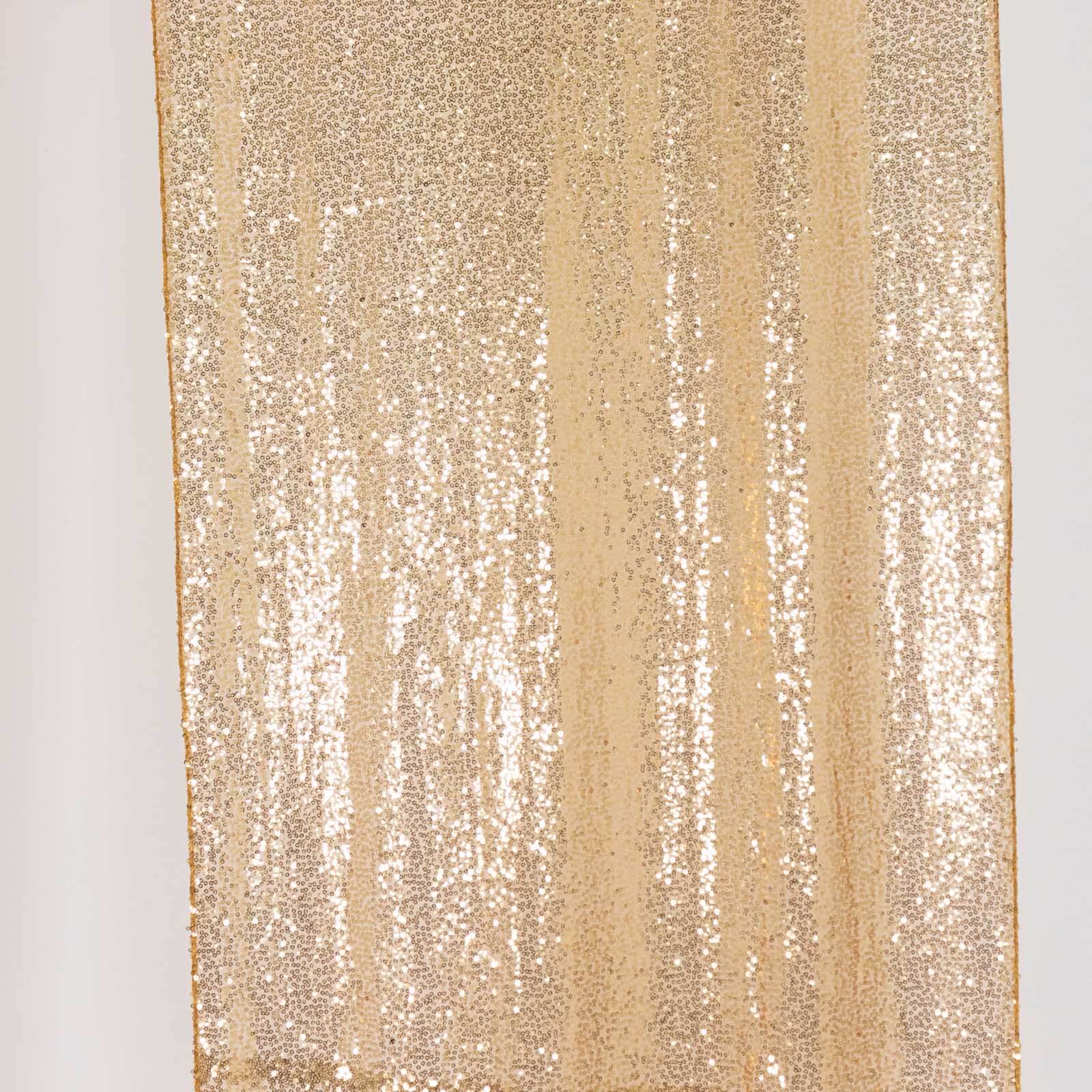 2 Pack Gold Sequin Backdrop Drape Curtains with Rod Pockets, Seamless Glitter Mesh Photo Booth Event Divider Panels - 8ftx2ft