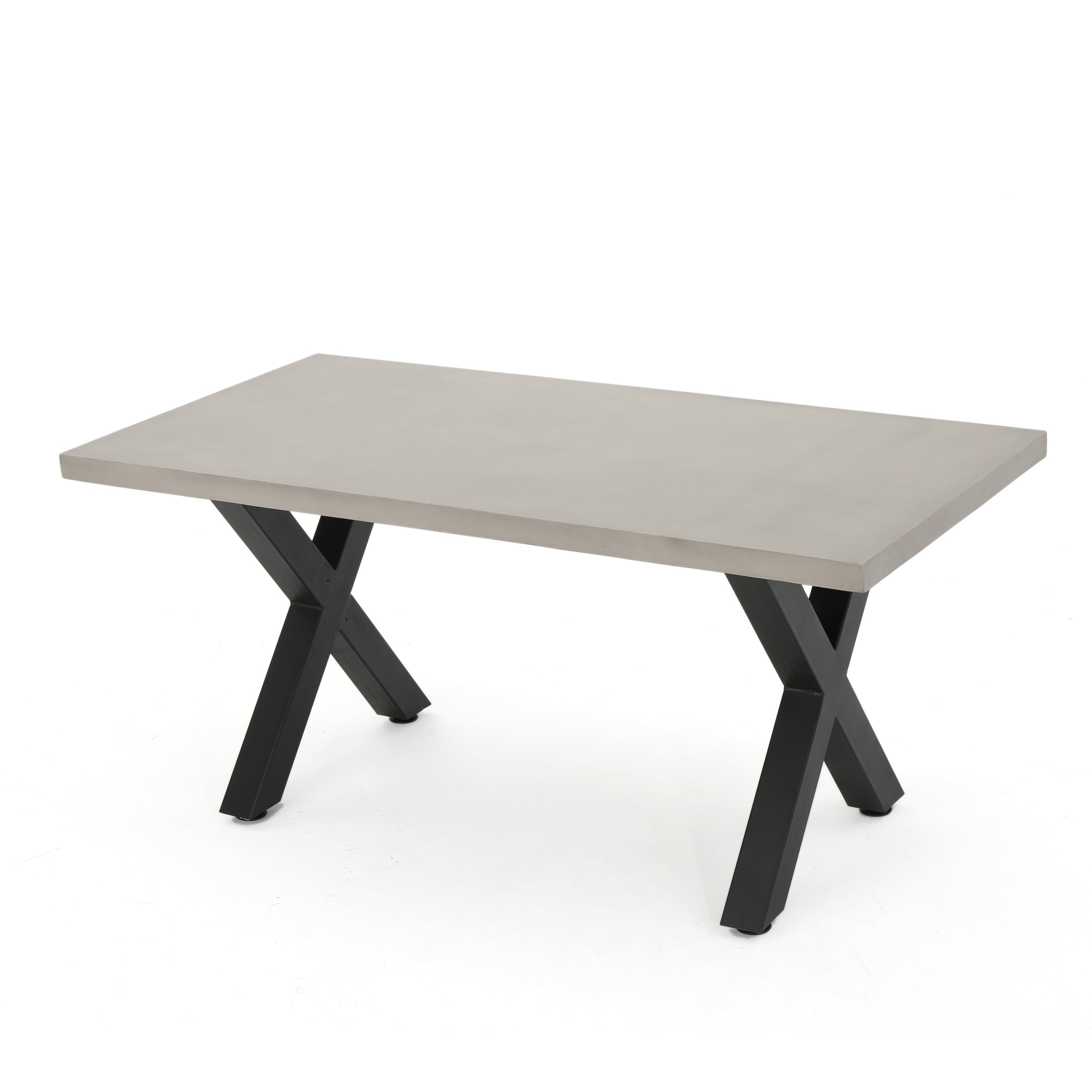 Galatian Outdoor White Lightweight Concrete Dining Table w/ Black Iron Legs