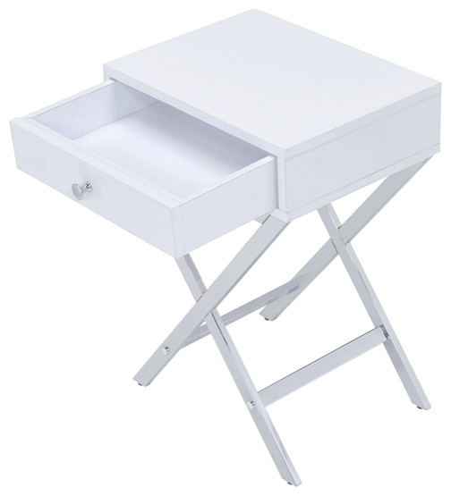 Bowery Hill 1 Drawer Modern Metal/Wood Side Table in White/Chrome   Contemporary   Side Tables And End Tables   by Homesquare  Houzz