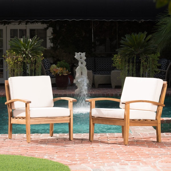 Peyton Outdoor Cushioned Wood Club Chairs (Set of 2) by Christopher Knight Home