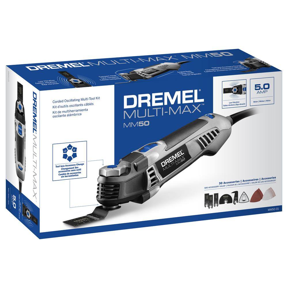 Dremel Multi-Max 5 Amp Variable Speed Corded Oscillating Multi-Tool Kit with 3Pk Universal 1-18 in. Carbide Flush Blade MM50-01+MM485BU