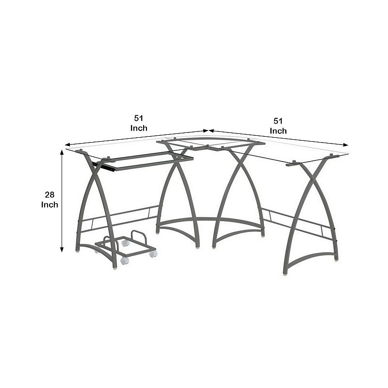 L Shape Computer Desk with CPU Holder and Casters， Silver