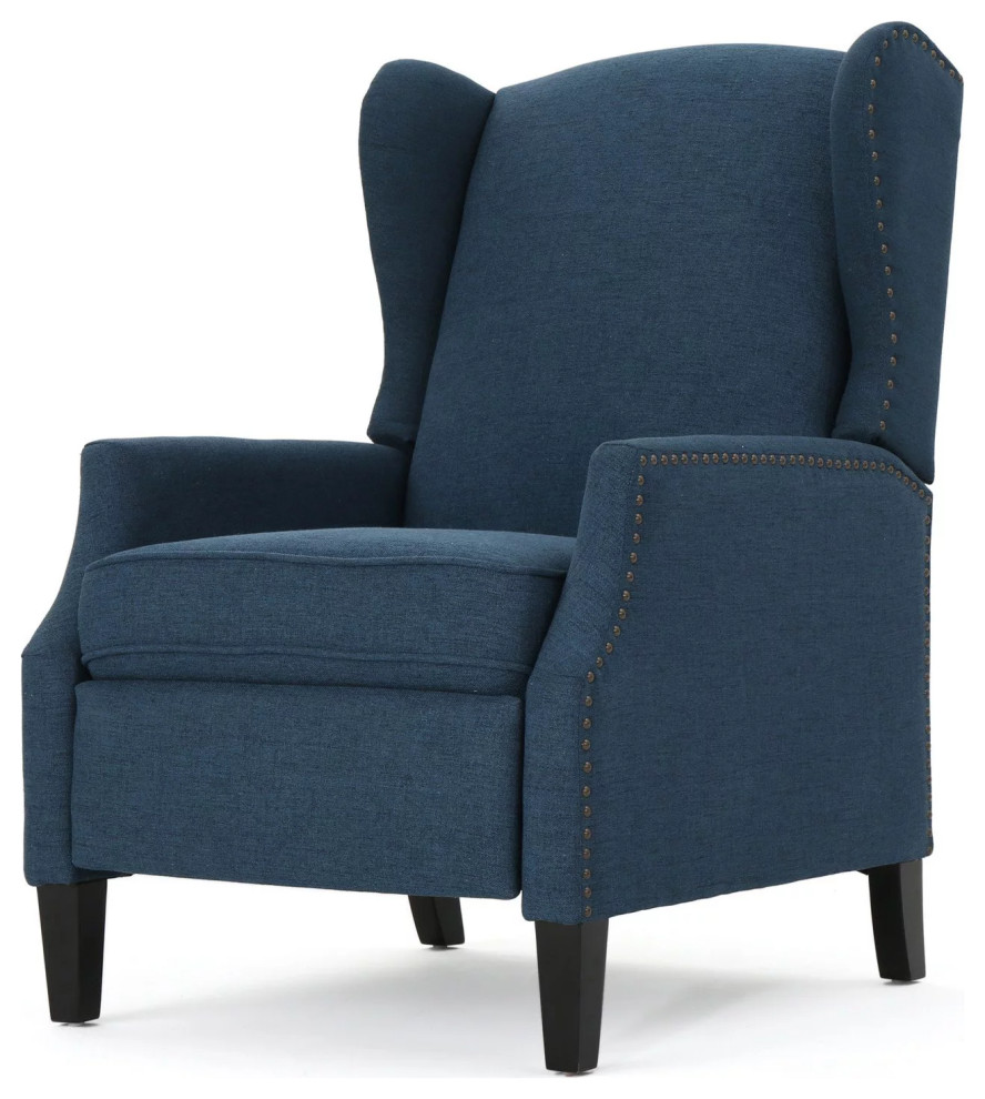 Traditional Pushback Recliner Chair  Tweed Fabric Seat With Nailhead   Transitional   Recliner Chairs   by Declusia  Houzz